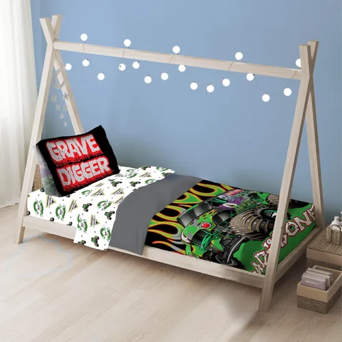Vista 7 de Sunny Side Up Monster Jam - Juego de edredón para niños pequeños, ropa de cama preescolar de 4 piezas, incluye edredón, sábanas y funda de almohada