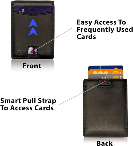 Vista 6 de Bryker Hyde Cartera de cuero delgada plegable con bloqueo RFID para hombres, bolsillo frontal, bolsillo para facturarecibo, Negro y naranja