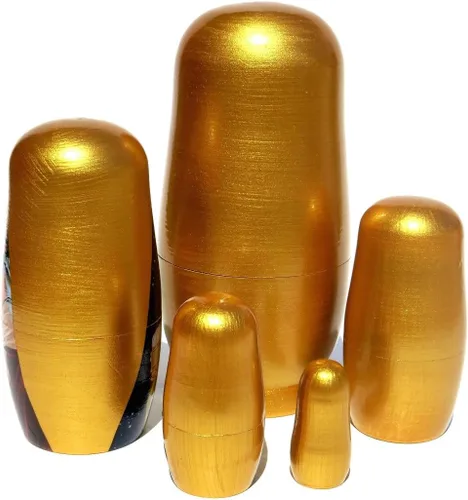 Vista 6 de Muñecas de madera coleccionables de larga duración hechas a mano, de madera, de 5 piezas, con escenas originales de Navidad en cada muñeca