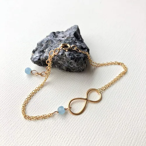 Vista 100 de Pulsera con dije de infinito con piedra natal, joyería hecha a mano, regalo para ella