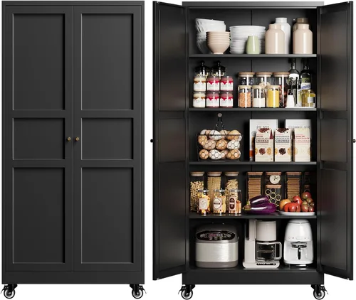 Vista 26 de Yizosh Small Metal Garage Storage Cabinet,Kitchen Pantry Storage Cabinet Negro
