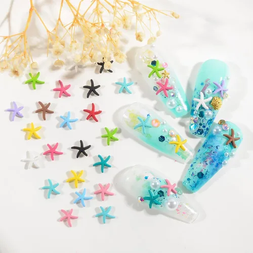 Vista 5 de Abalorios de uñas de estrella de mar de playa de verano, tachuelas de uñas, aleación multicolor, estrellas de mar, calcomanías de metal para arte