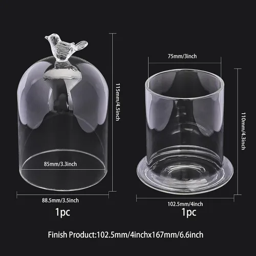 Vista 2 de CHGCRAFT Cubierta de cúpula de cristal con diseño de pájaro en forma de arco con base de vidrio, vitrina decorativa para portavelas, plantas