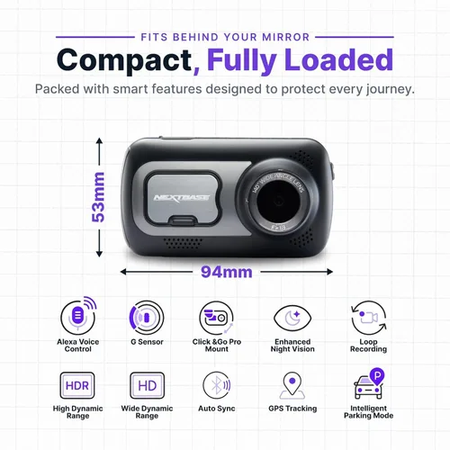 Vista 9 de Nextbase Cámara de tablero Wi-Fi HD de 1440p 522GW con Alexa..