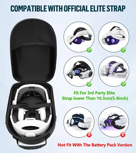 Vista 4 de YRXVW Large Hard Carrying Case Compatible with MetaOculus Quest 3, VR Headset with Elite Strap and Touch Controller, and Headstrap VR Accessories