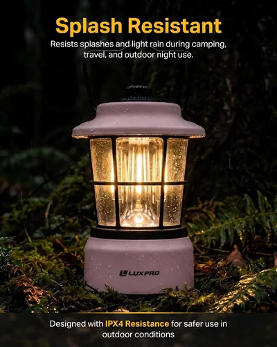 Vista 4 de LUXPRO LP1536 Linterna retro recargable de 500 lúmenes de doble potencia LED linterna de campamento (rosa, 1 paquete, recargable)