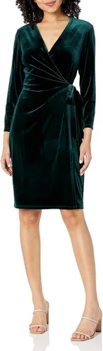 Vista 4 de Anne Klein Vestido cruzado clásico de terciopelo para mujer