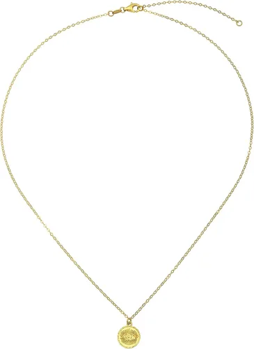 Vista 2 de Collar de oro amarillo macizo italiano de 14 quilates con colgante de disco de mal de ojo ajustable 160in o 180in