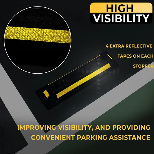 Vista 6 de ZONETECH Guía de aparcamiento de goma resistente, tope de rueda de garaje duradero de alta calidad para automóvil con borde de cinta amarilla