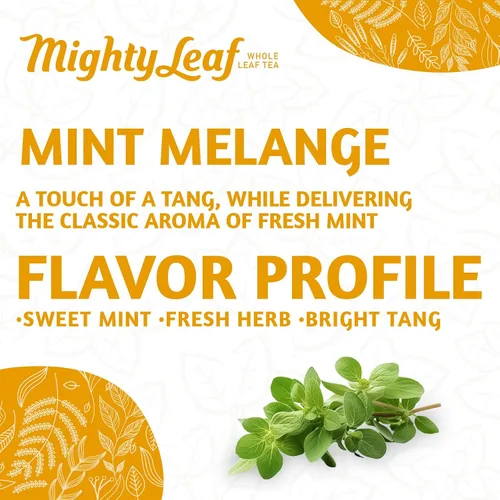 Vista 4 de Té orgánico Mighty Leaf Tea sabor Mint Melange, 15 bolsitas de hoja entera de 1.32 oz