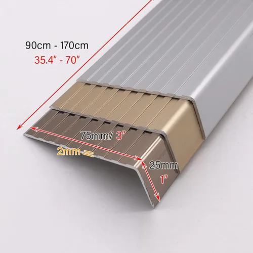 Vista 3 de Borde de escalera, borde de nariz, metal, 3 pulgadas, borde de nariz de escalera, protector de tiras de moldeo de peldaños de 36, 40, 48, 60, 67