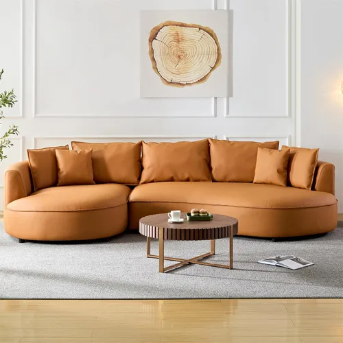 Vista 21 de KEVINSPACE Sofá curvo de 101 pulgadas, 4 asientos, moderno sofá de tela boucle de lujo, sofás de respaldo curvado de mediados de siglo, moderno