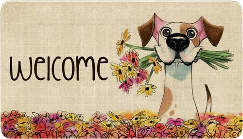 Vista 28 de Tapete antideslizante para puerta de Pascua, diseño de conejito de primavera, diseño floral para interiores y exteriores, para entrada, porche