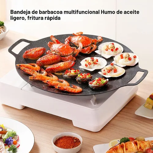 Vista 8 de Comales para tortillas, placa de barbacoa, parrilla coreana de barbacoa antiadherente circular sartén, aleación de aluminio Comales para tortillas