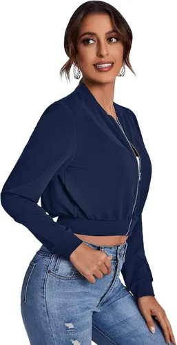 Vista 5 de SweatyRocks Chaqueta tipo bombardero de manga larga con cremallera para mujer