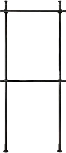 Vista 8 de Perchero industrial de tubería, perchero de ropa de 2 niveles con estantes, barra de ropa de hierro negro desmontable resistente montado