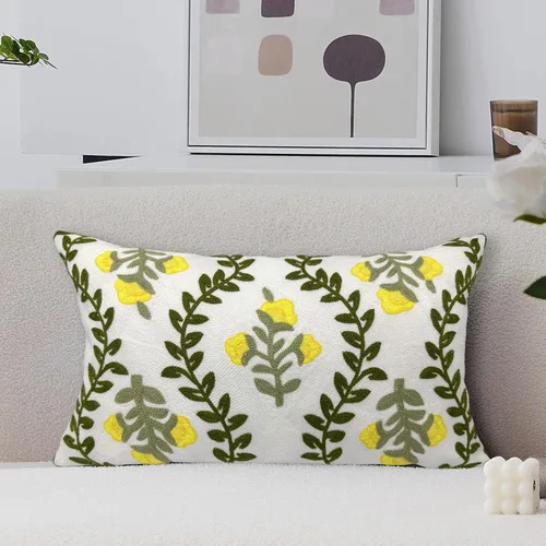 Vista 32 de Alysheer Fundas de almohada decorativas bordadas florales de primavera de 18" x 18", juego de 2, fundas de cojín de algodón con patrón acolchado