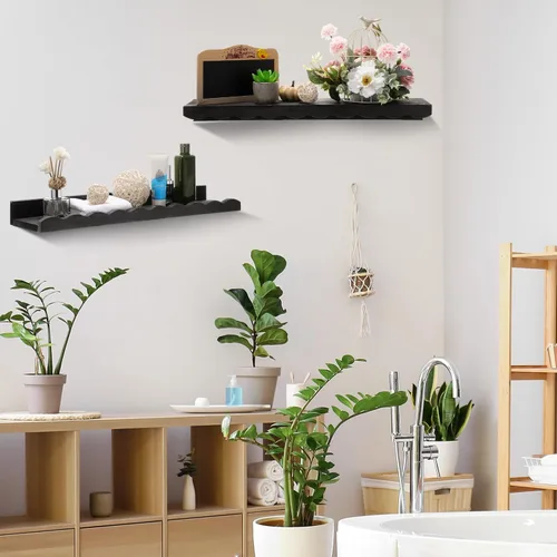 Vista 6 de Suzile Juego de 2 estantes ondulados flotantes de pared para habitación, baño, dormitorio, decoración bonita y almacenamiento de libros, juguetes