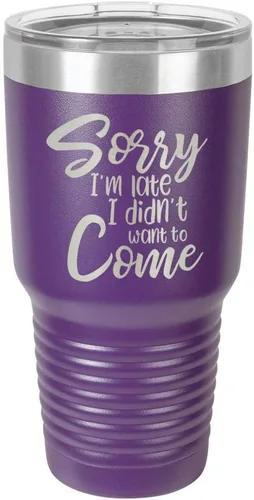 Vista 20 de Sorry I'M LATE I DIDN'T WANT TO COME Vaso negro de 30 onzas con popote y tapa superior deslizante Taza de viaje de acero inoxidable Comparar