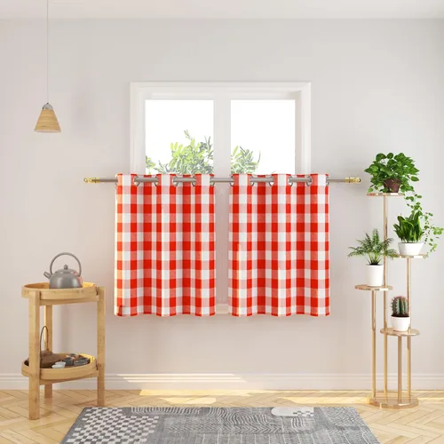 Vista 7 de Cortinas de 24 pulgadas de largo con diseño Buffalo Check Gingham Plaid para ventanas de cocina y baño, tratamiento para ventanas con 2 paneles