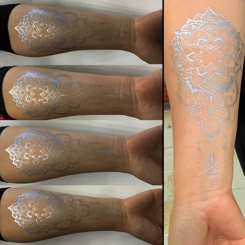 Vista 3 de Roarhowl Tatuajes temporales con destellos metálicos, oro, plata, adecuados para todos los tonos de piel (plateado 3)