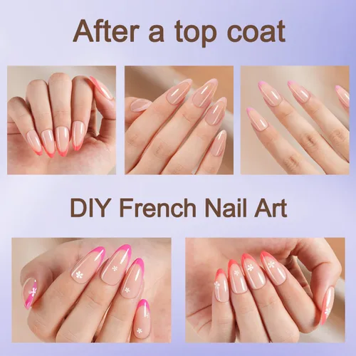 Vista 3 de Misssix Uñas postizas a presión con punta francesa, 150 piezas de puntas de uñas de gel francés, uñas postizas de gel suave de almendra media, kit
