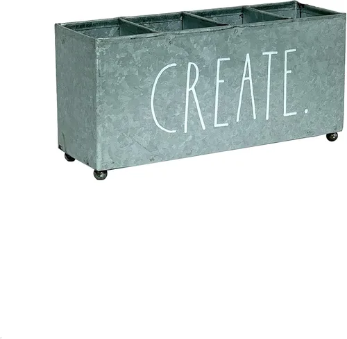 Vista 2 de Rae Dunn Organizador de belleza – Cuatro secciones para almacenamiento de cosméticos – Contenedor de metal galvanizado para suministros
