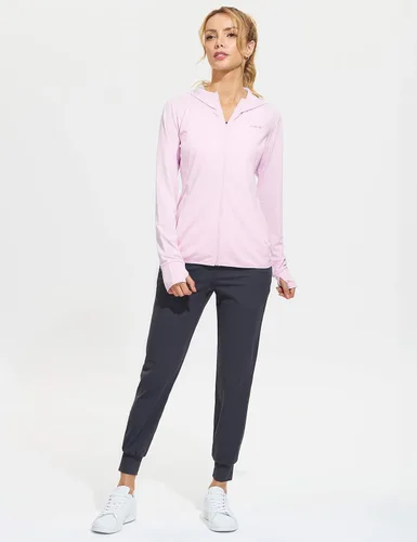 Vista 5 de Libin sudadera con capucha para mujer con cremallera completa UPF 50 capucha con protección solar de manga larga para senderismo para exteriores