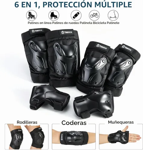 Vista 2 de Tanden Equipo de Protección para Patinaje Rodilleras y Coderas Protectores de Muñeca para Patinaje sobre Ruedas Monopatín, Almohadillas de Patinaje