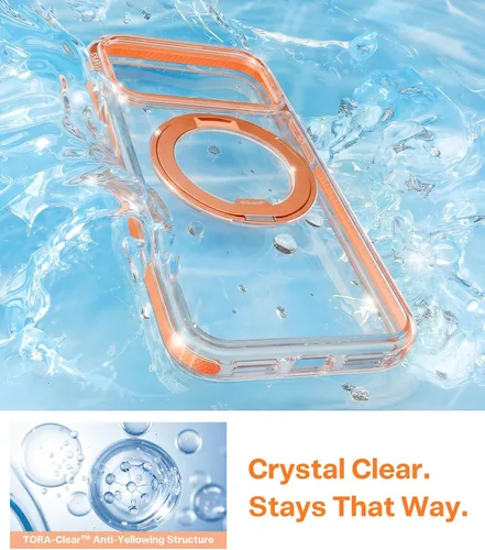 Vista 9 de TORRAS Funda con soporte magnético 360 para iPhone 17 Pro, ultra transparente, [compatible con MagSafe] [protección de grado militar 4X], funda