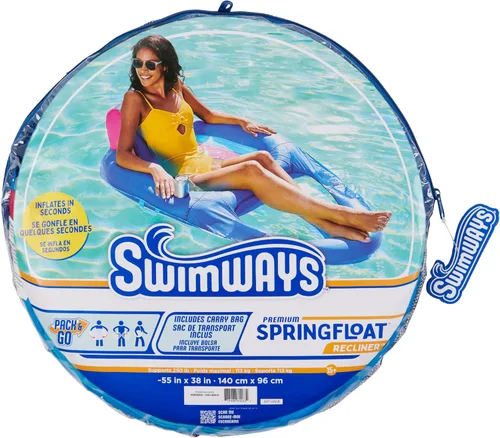 Vista 7 de SwimWays Spring Float - Tumbona reclinable prémium para piscina, flotadores inflables para adultos con inflado rápido para edades de 15 años