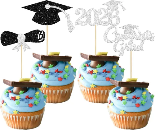Vista 37 de Gyufise 1 paquete de decoración de pastel de graduación 2025 con purpurina de felicitaciones clase de 2025, decoración de pastel de diploma 2025