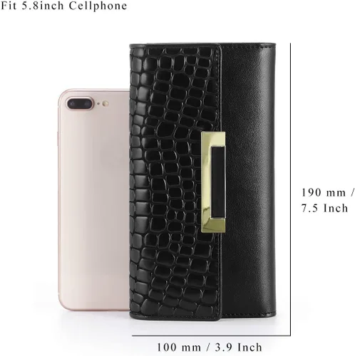 Vista 5 de HAWEE Trifold Wallet para mujer Cuero Genuino Elegante Femenino Tarjeta de Crédito Tarde Bolso de Embrague HW-CS-AX512-1