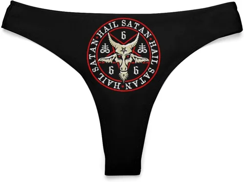 Vista 5 de Hail Satan Baphomet Goat - Tanga elástica vintage para mujer, ropa interior cómoda con espalda en T