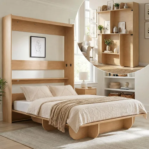 Vista 12 de Mjkone Cama Murphy de pared vertical Queen con estante de almacenamiento