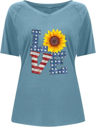 Vista 4 de Independence Day Shirt Ladies Casual Work Wide Sleeve Oversized Soft Crew Neck Comfortable Tops