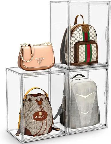 Vista 12 de Organizador de bolso para armario, organizador de almacenamiento de bolso, caja de exhibición apilable con puerta magnética, vitrina acrílica