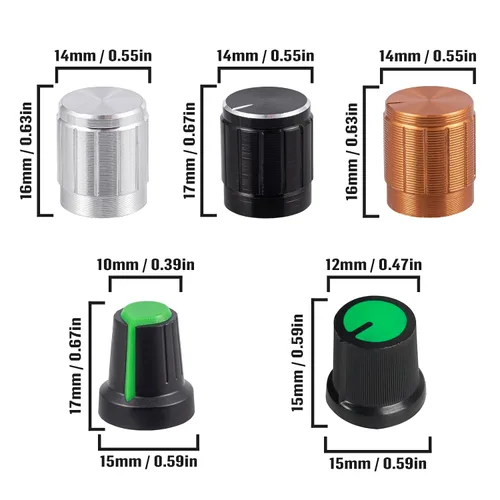 Vista 3 de WH148 Kit de potenciómetro 1K 2K 5K 10K 20K 50K 100K 250K 500K 1MK Ohm 0.591 in Eje Potenciómetros lineales de una sola articulación Juego de 3