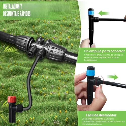 Vista 6 de Sistema de riego por goteo de 230 pies para jardín con 40 boquillas y emisores, sistema de riego de jardín con tubo de 1/2" y 1/4" y accesorios