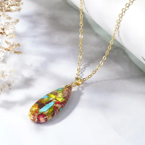 Vista 5 de Suyi Collar de piedra para mujer, collares con colgante colorido en forma de lágrima