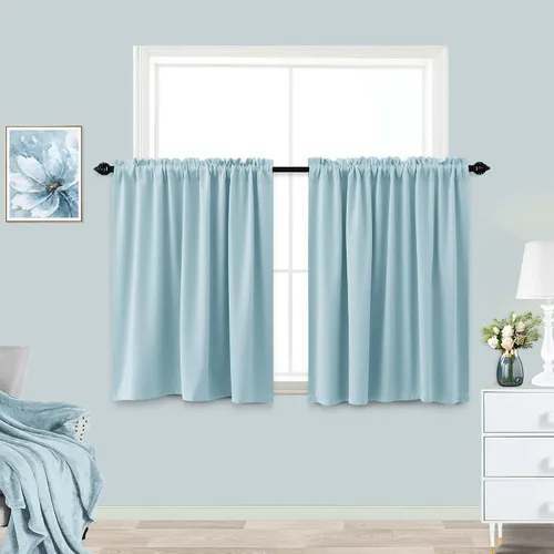 Vista 35 de Cortinas de café KOUFALL de 18 x 24 pulgadas para tratamientos de ventanas pequeñas, niveles de cortinas bohemias opacas para ventanas de RV y Beige