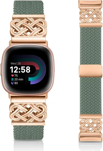 Vista 16 de Correa trenzada compatible con Fitbit Versa 4 bandas para mujer/Versa 3/Sense 1/Sense 2, cierre magnético, tela de nailon con correas de hebilla