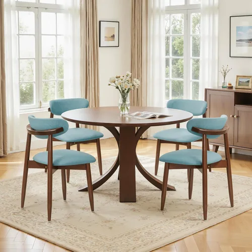 Vista 27 de CHUN YI Juego de 2 sillas de comedor tapizadas de madera maciza, sillas auxiliares de cocina de tela moderna de mediados de siglo con respaldo Beige
