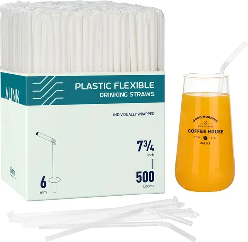 Vista 10 de ALINK Paquete de 100 pajitas flexibles transparentes para beber, pajitas flexibles de plástico desechables, 7.75 x 0.23 pulgadas
