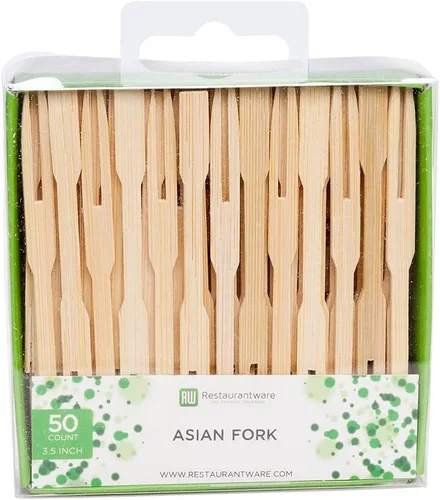 Vista 2 de Restaurantware Púas de madera de 3.5 pulgadas, 500 mini tenedores de cóctel de madera, dos púas de bambú resistentes para fiestas o catering