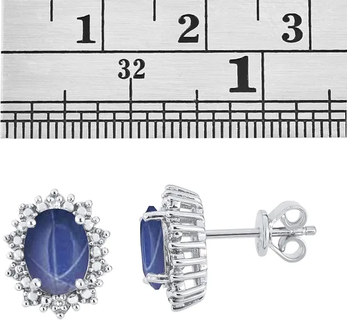 Vista 3 de RYLOS Aretes para mujer, aretes de plata 925 con piedra preciosa ovalada y diamantes auténticos, inspirados en la princesa Diana, aretes de piedra