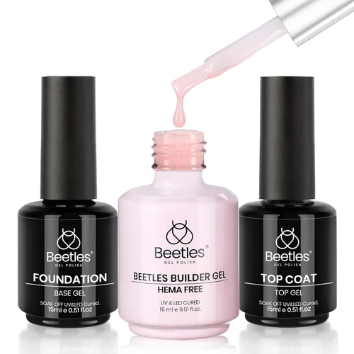 Vista 20 de Beetles Top Coat,Base Gel and 9-in-1 Nail Glue Set 3Pcs 15ml A-transparente-3