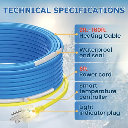 Vista 7 de Cinta de calor de 6 pies para protección contra congelación de tuberías de agua, YeloDeer con traza de calor autorregulable con termostato, cable