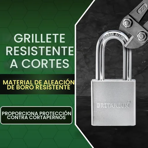 Vista 6 de Britanium® SFE60 - Candado de grado profesional, acero cromado con grillete de aleación de boro, 5 llaves de vaso, diseño resistente a la intemperie