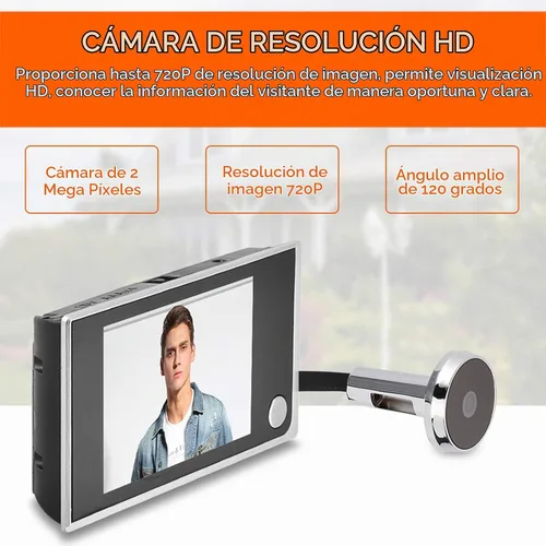 Vista 5 de Mirilla de puerta Socobeta con timbre y cámara de seguridad mini HD inteligente, pantalla LCD de 3.5 pulgadas